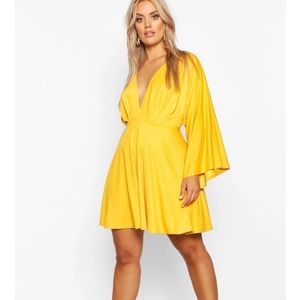 Boohoo golden yellow kimono sleeve dress size 24